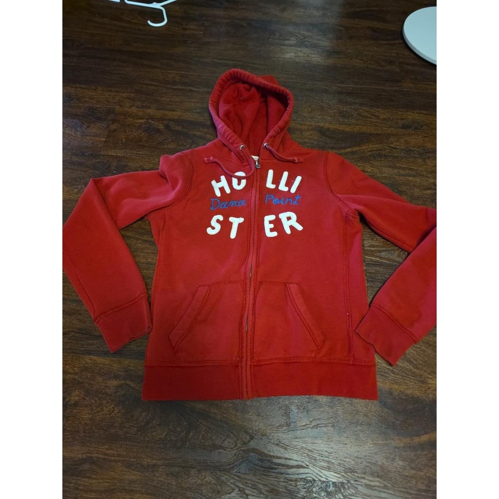 Hollister Dana Point Red Full Zip Hoodie Large Y2K 2000s Embroidered Logo
